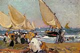 Sailing Vessels on a Breezy Day Valencia by Joaquin Sorolla y Bastida